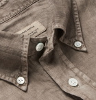 MAN 1924 - Button-Down Collar Slub Linen Shirt - Mushroom