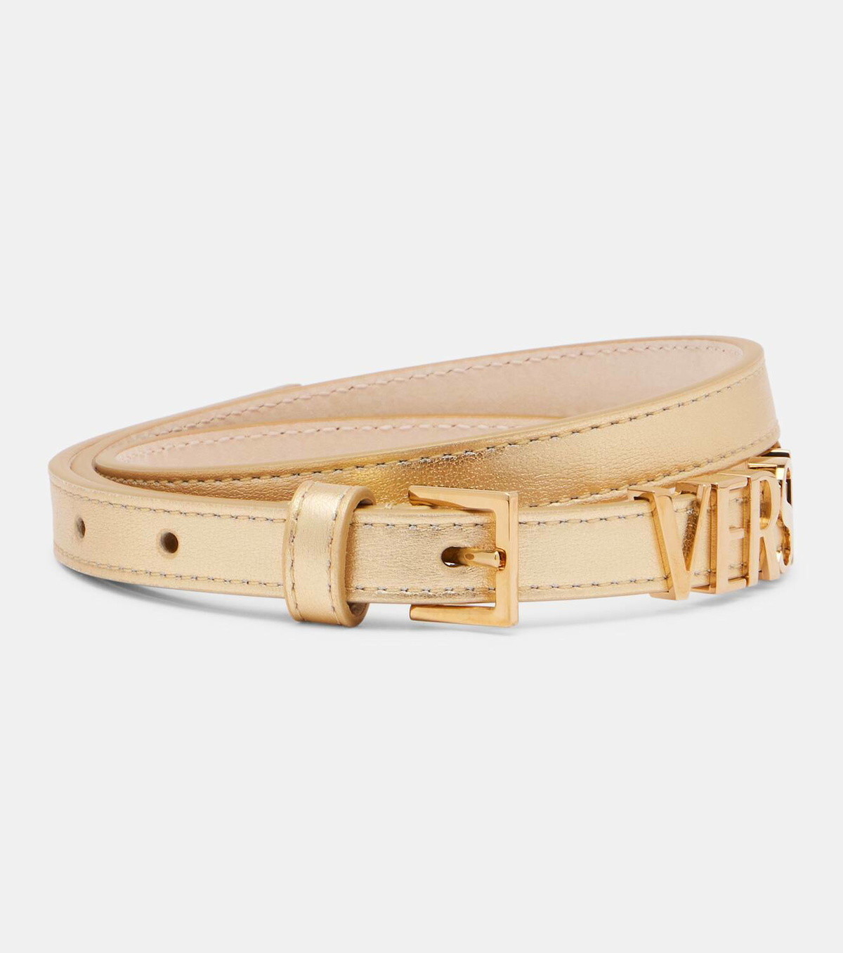 Versace Logo metallic leather belt