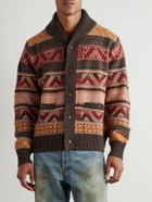 RRL - Shawl-Collar Wool, Linen and Silk-Blend Jacquard Cardigan - Brown