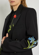 Stella Mccartney Boyfriend Floral-embroidered Wool Blazer Black