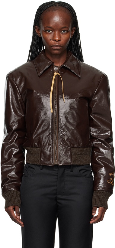 Photo: Acne Studios Burgundy Crinkled Leather Bomber Jacket