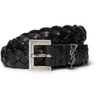 SAINT LAURENT - 2cm Black Woven Leather Belt - Black