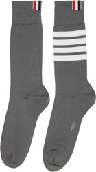 Thom Browne Gray Cotton 4-Bar Mid Calf Socks