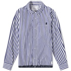 Sacai Men's Thomas Mason Poplin Overshirt in Navy Stripe