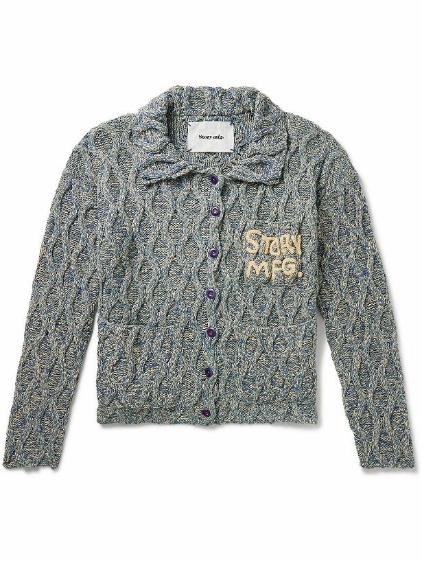 Photo: Story Mfg. - Grandad Embroidered Cable-Knit Organic Cotton Cardigan - Gray