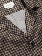 Brioni - Convertible-Collar Checked Silk Shirt - Brown