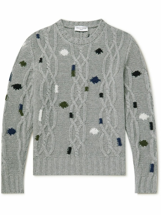 Photo: Officine Générale - Marco Intarsia Cable-Knit Wool-Blend Sweater - Gray