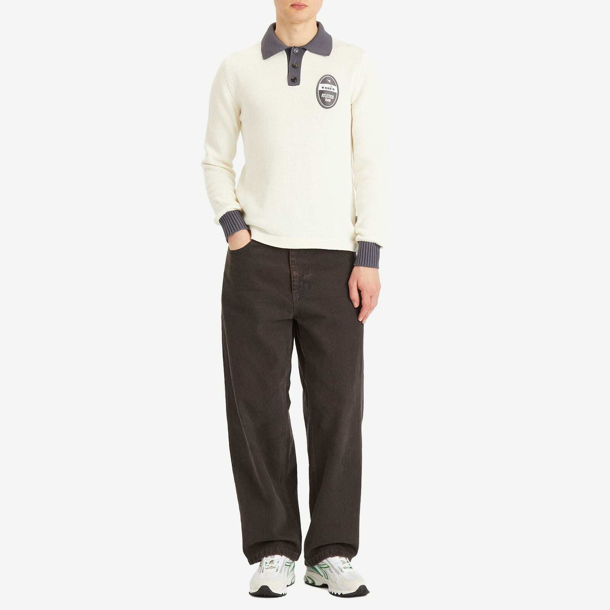 Diadora Legacy Long Sleeve Polo in White Alyssum