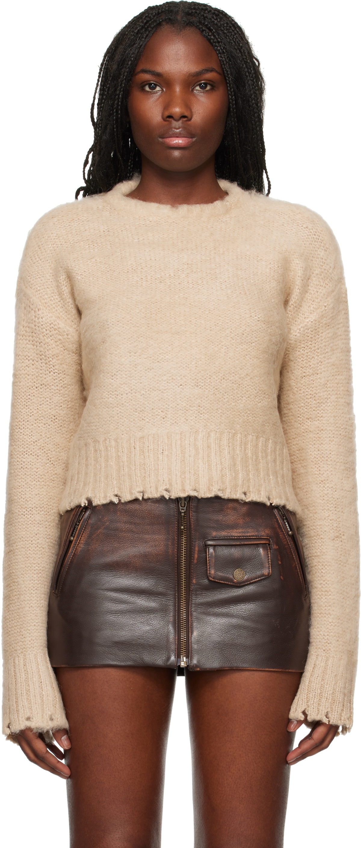 GUESS USA Beige Fuzzy Crewneck Sweater