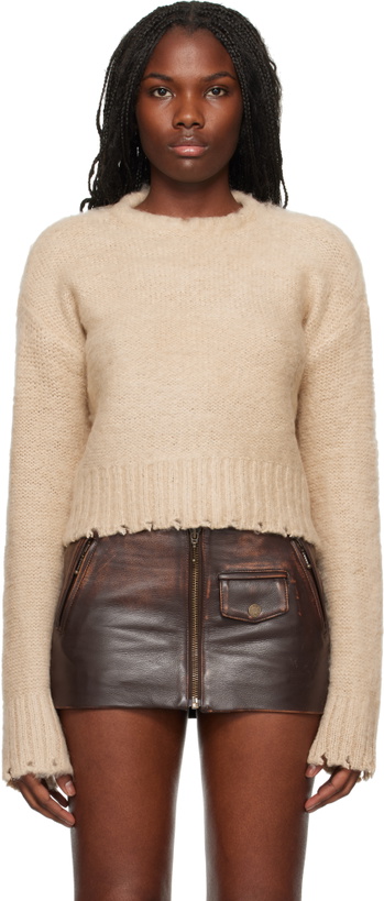 Photo: GUESS USA Beige Fuzzy Crewneck Sweater
