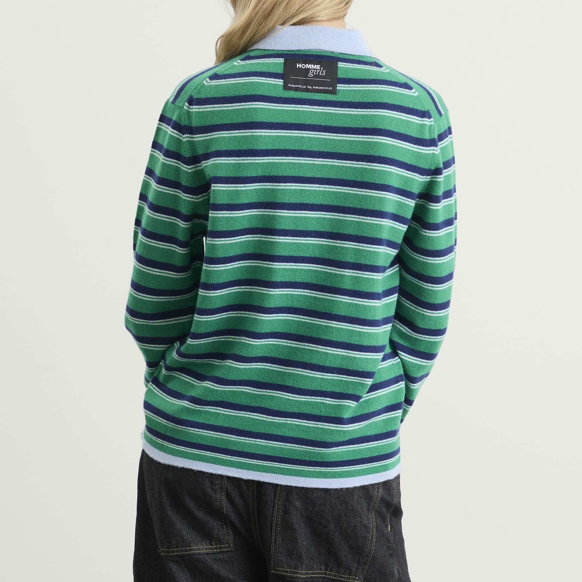 Hommegirls Women's Knit Stripe Polo in Green Stripe