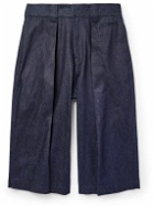 LOEWE - Paula's Ibiza Wide-Leg Pleated Logo-Appliquéd Denim Shorts - Blue