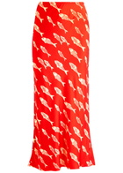 Never Fully Dressed Marina Dorris Printed Satin Midi Skirt Red