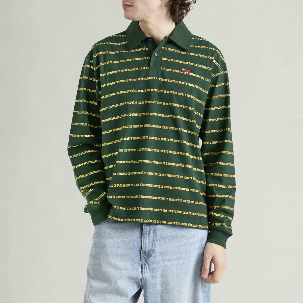ICECREAM Men's Running Dog Striped Rugby Shirt in Green