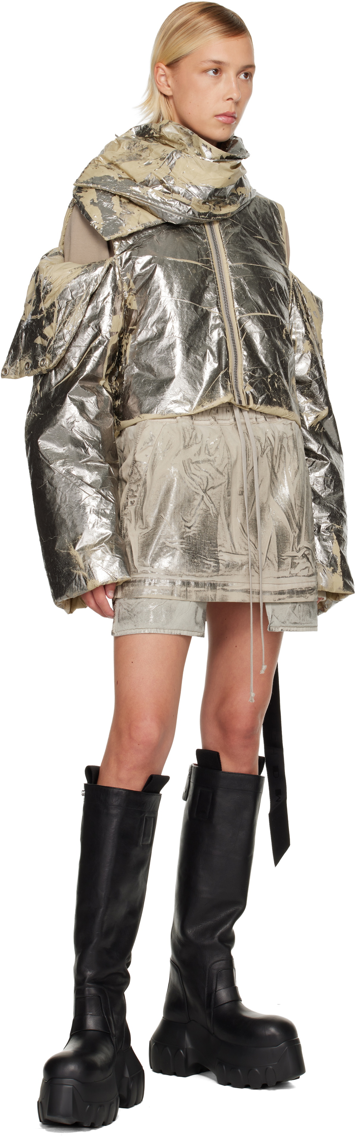 Rick Owens DRKSHDW Silver Concordians Fog Denim Miniskirt