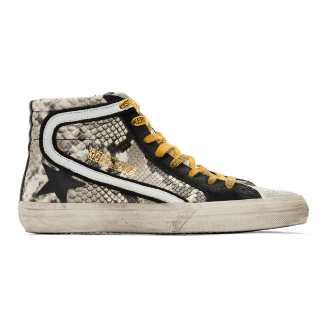 Photo: Golden Goose Grey and Black Snake High-Top Sneakers
