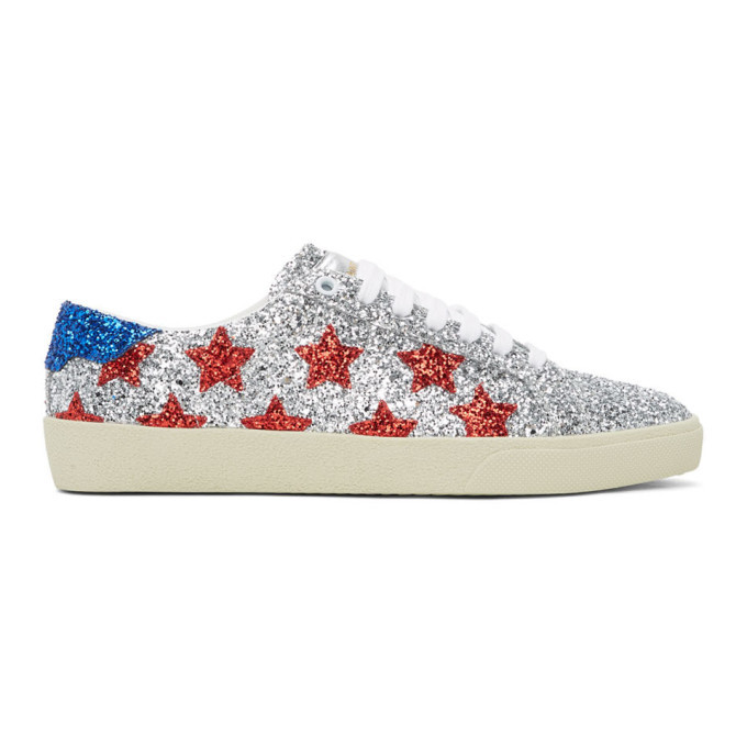 Photo: Saint Laurent Silver Glitter Court Classic Sneakers