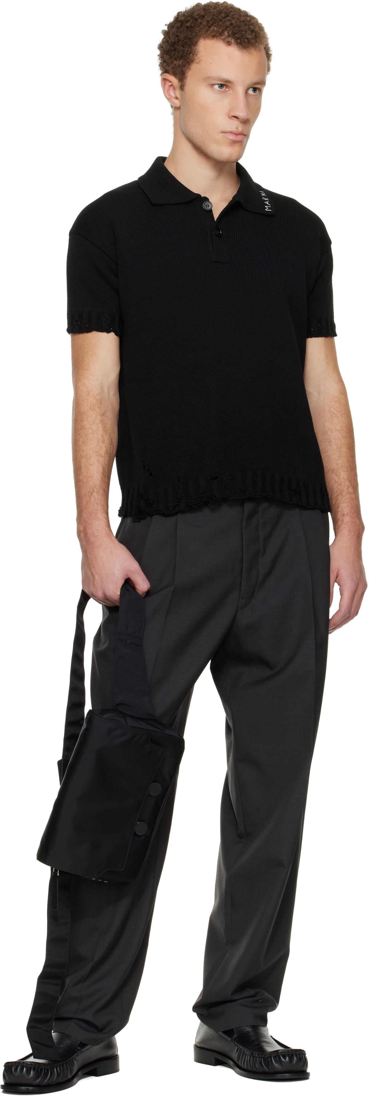 Marni Black Dishevelled Cotton Polo