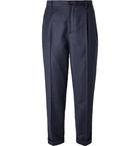 Brunello Cucinelli - Cropped Tapered Pleated Pinstriped Wool Trousers - Blue