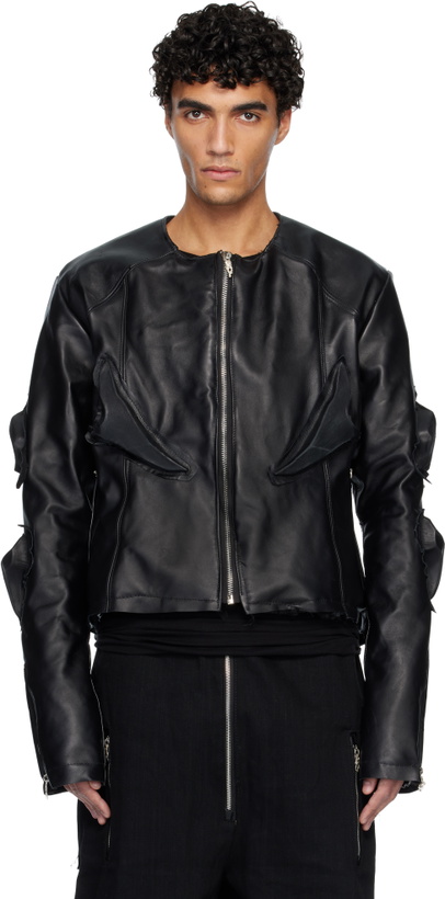 Photo: Swampgod Black Padded Leather Biker Jacket