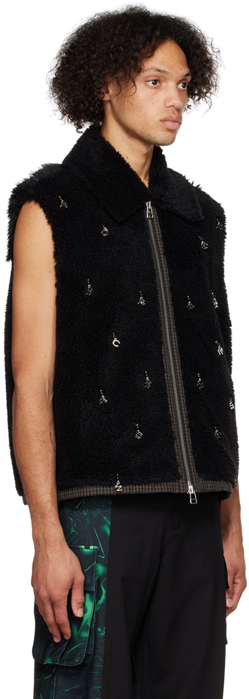 Feng Chen Wang Black Embellished Faux Fur Vest Feng Chen Wang