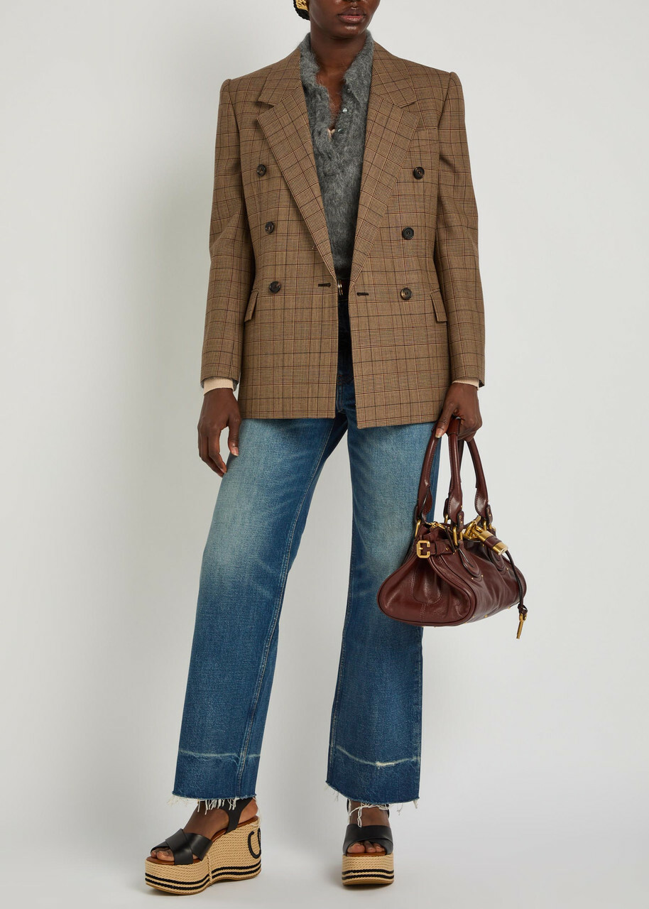 Chloe Checked Double-breasted Wool Blazer Brown