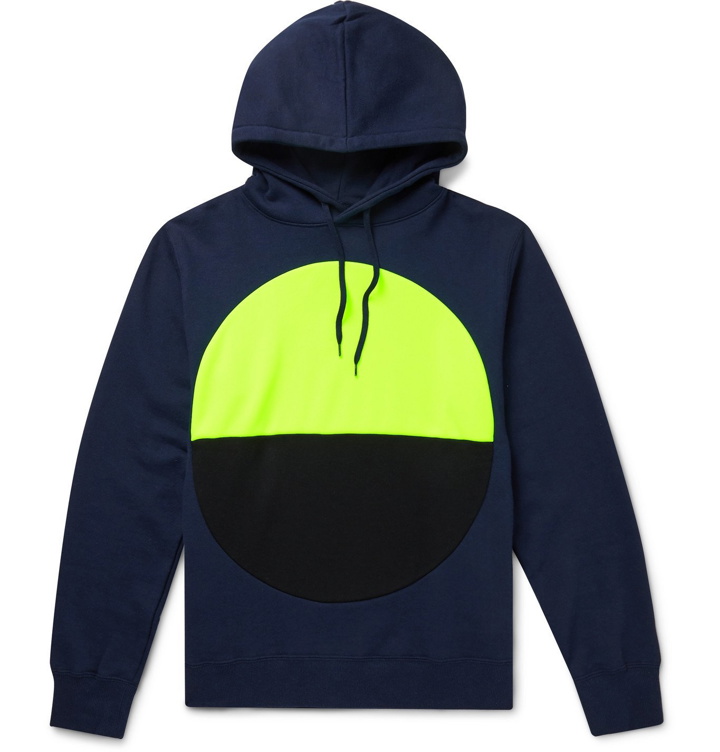 Photo: Aloye - Colour-Block Mesh-Trimmed Loopback Cotton-Jersey Hoodie - Blue