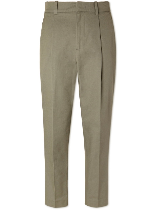 Photo: MR P. - Daniel Tapered Pleated Cotton-Twill Trousers - Green