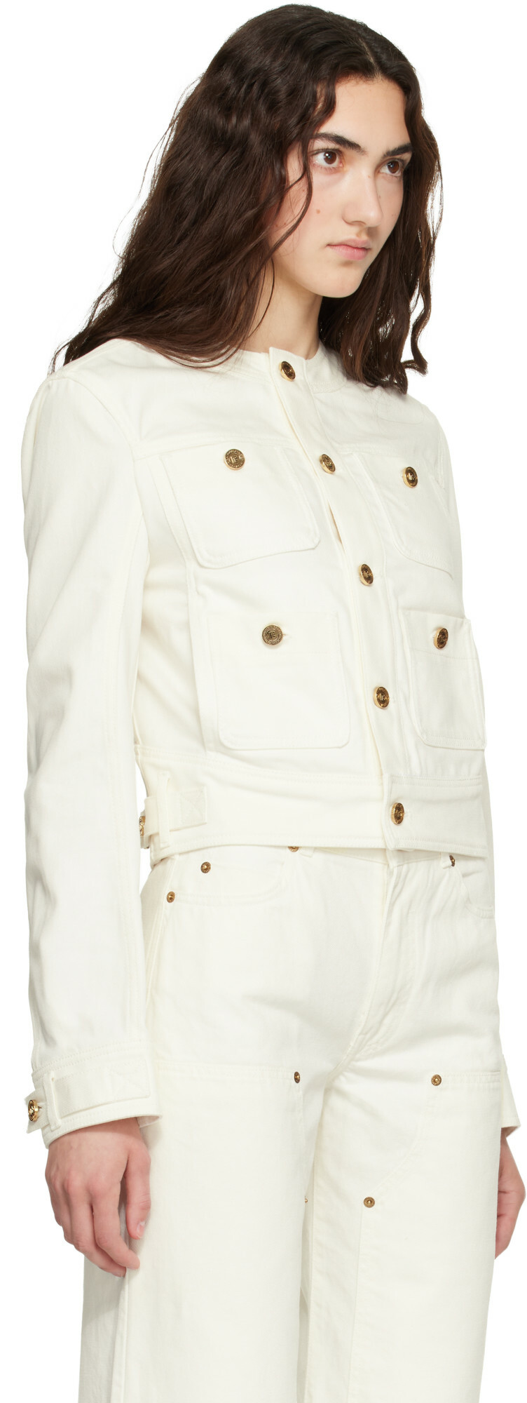 BALMAIN Off-White Patch-Pocket Denim Jacket