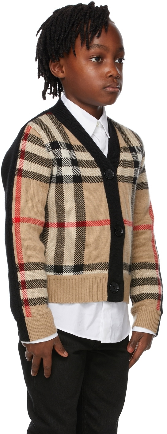 Burberry Kids Beige Cashmere Check Dianne Cardigan Burberry