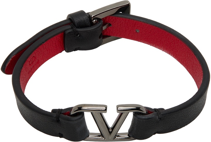 Photo: Valentino Garavani Black Leather VLogo Bracelet