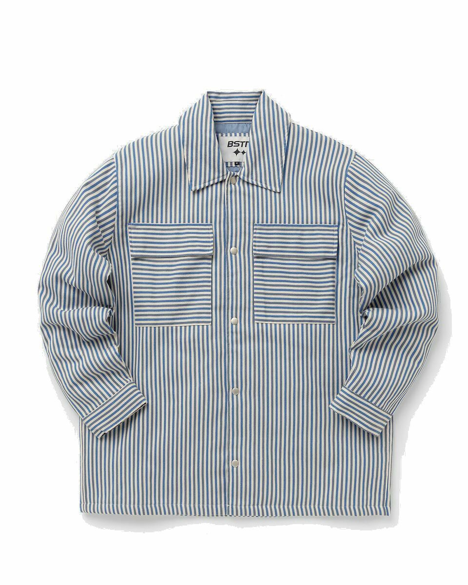 Photo: Bstn Brand Padded Striped Overshirt Blue - Mens - Overshirts