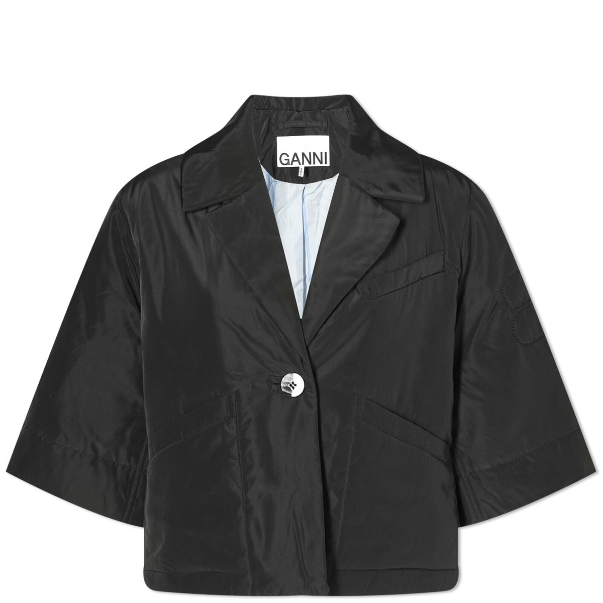 Ganni ガニー Summer Jacket クロップド ジャケット Ganni Summer Tech Padded Jacket Black Coats GANNI