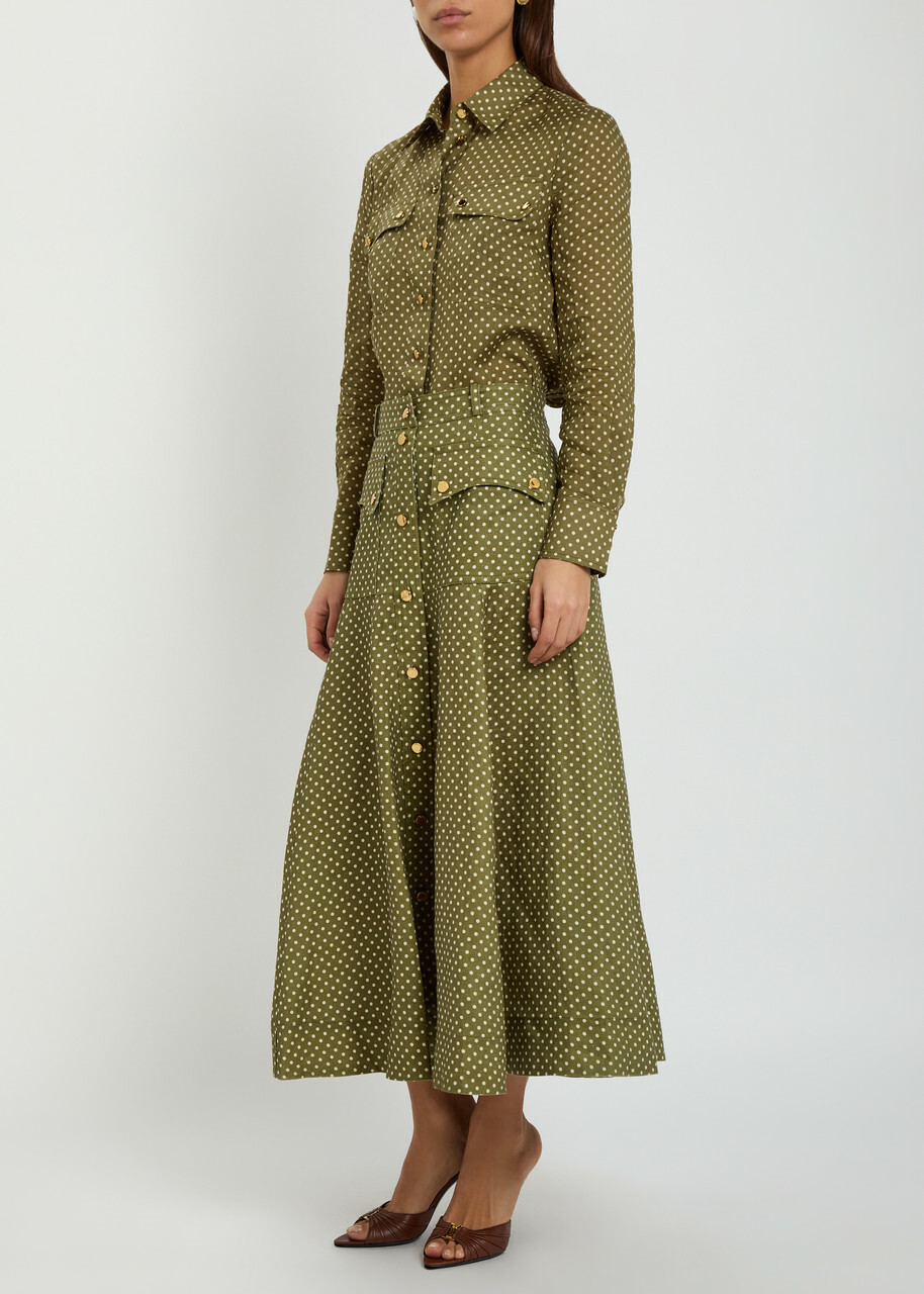 Zimmermann Luna Cargo Patterned Linen Midi Skirt Olive