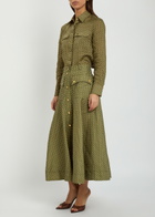Zimmermann Luna Cargo Patterned Linen Midi Skirt Olive