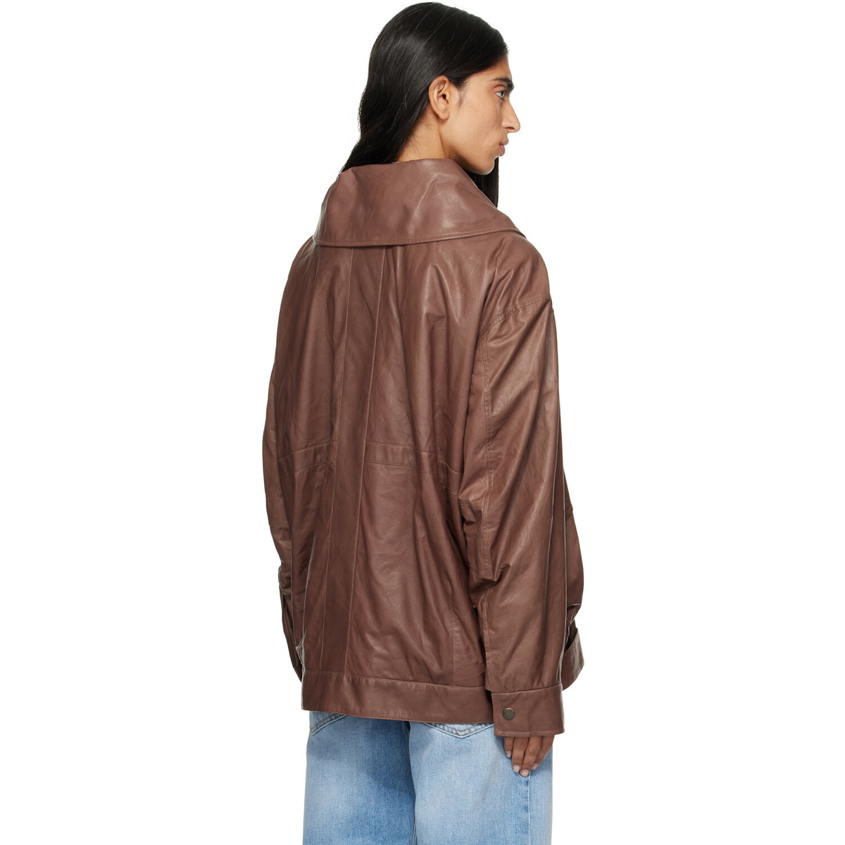 Calvin Klein Collection Brown Isa Leather Flight Jacket