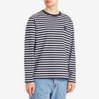 Maison Kitsuné Men's Bold Fox Head Patch Mariner Long Sleeve T-Shirt in Navy Stripes