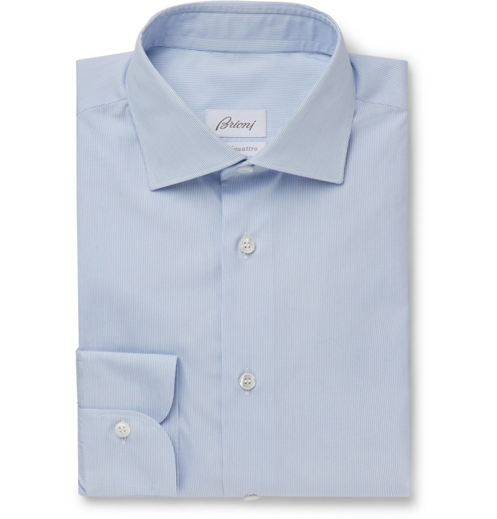 Photo: Brioni - Light-Blue Slim-Fit Striped Cotton Shirt - Blue