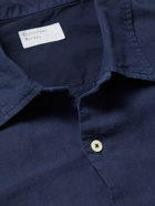 Universal Works - Convertible-Collar Garment-Dyed Linen and Cotton-Blend Shirt - Blue