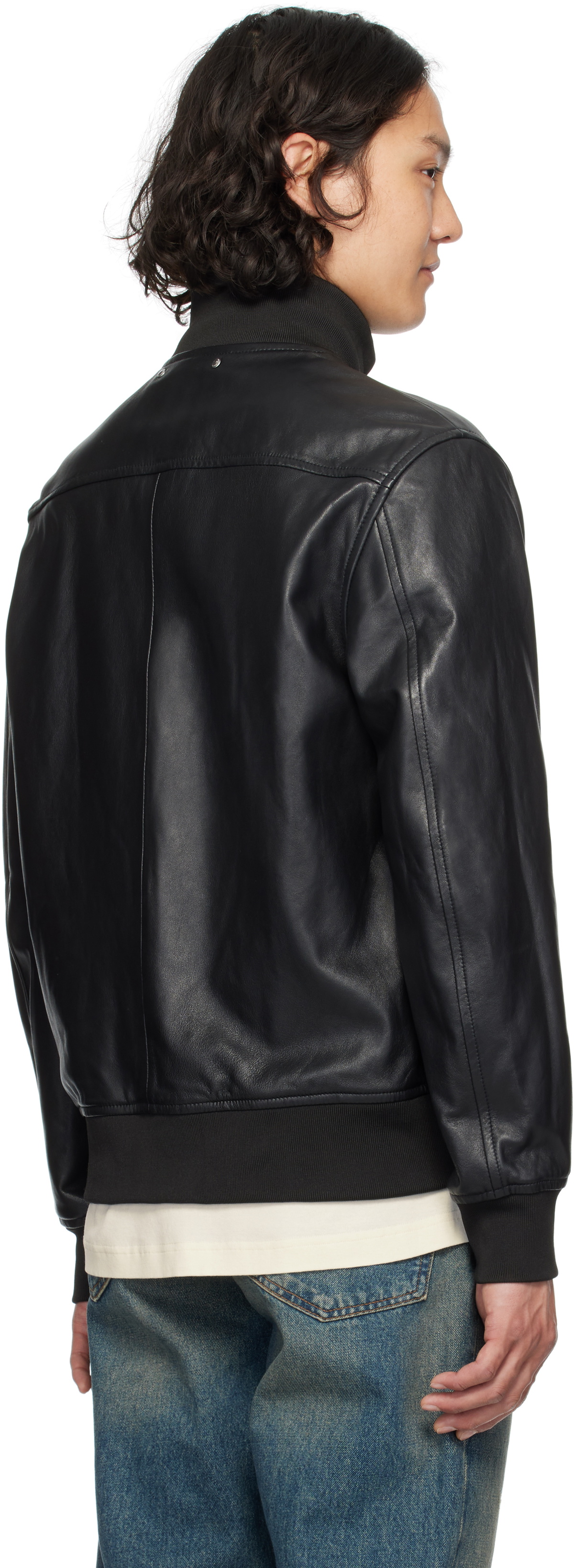 PS by Paul Smith Black Leather Bomber Jacket