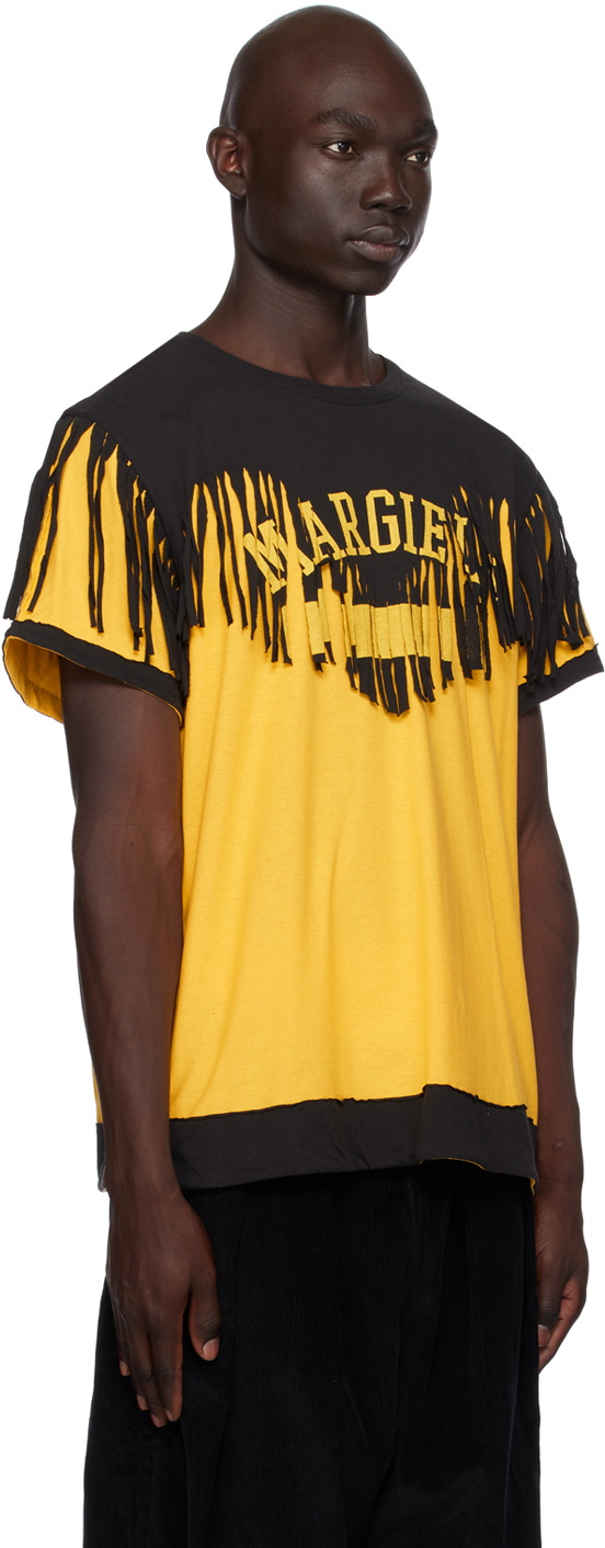 トップス MAISON MARTIN MARGIELA FRINGE T-SHIRT Maison Margiela Black & Yellow Décortiqué Fringe T-Shirt