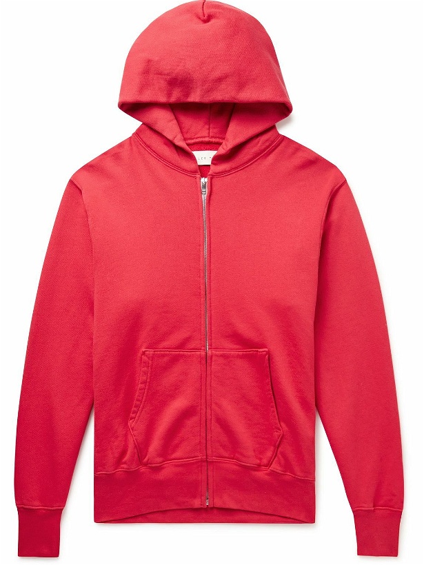 Photo: Les Tien - Garment-Dyed Cotton-Jersey Zip-Up Hoodie - Red