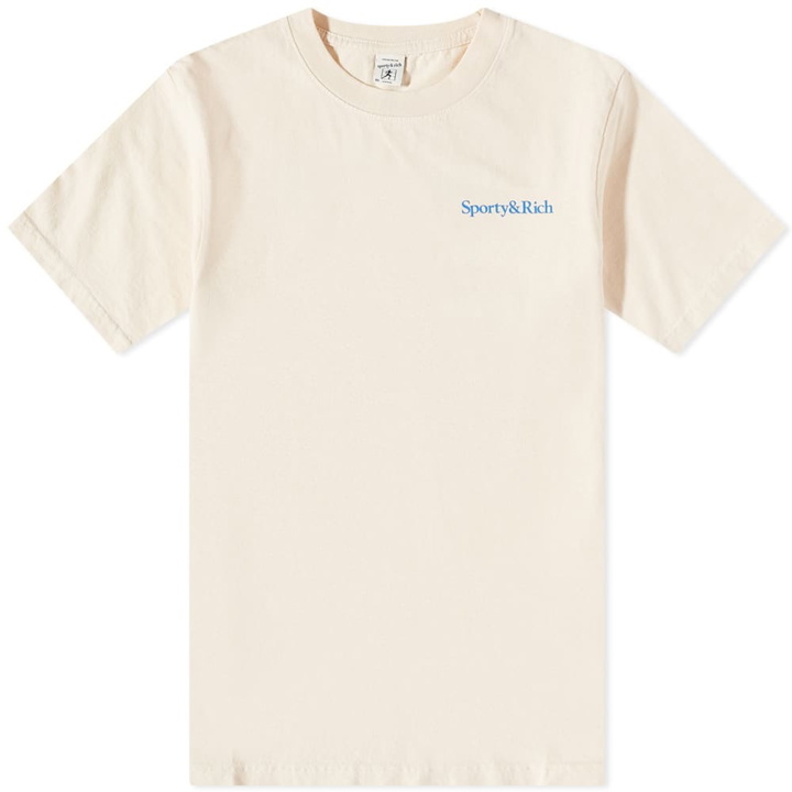 Photo: Sporty & Rich Health is Wealth T-Shirt in Cream/Blue