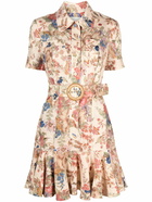 ZIMMERMANN - Floral Print Belted Linen Mini Dress