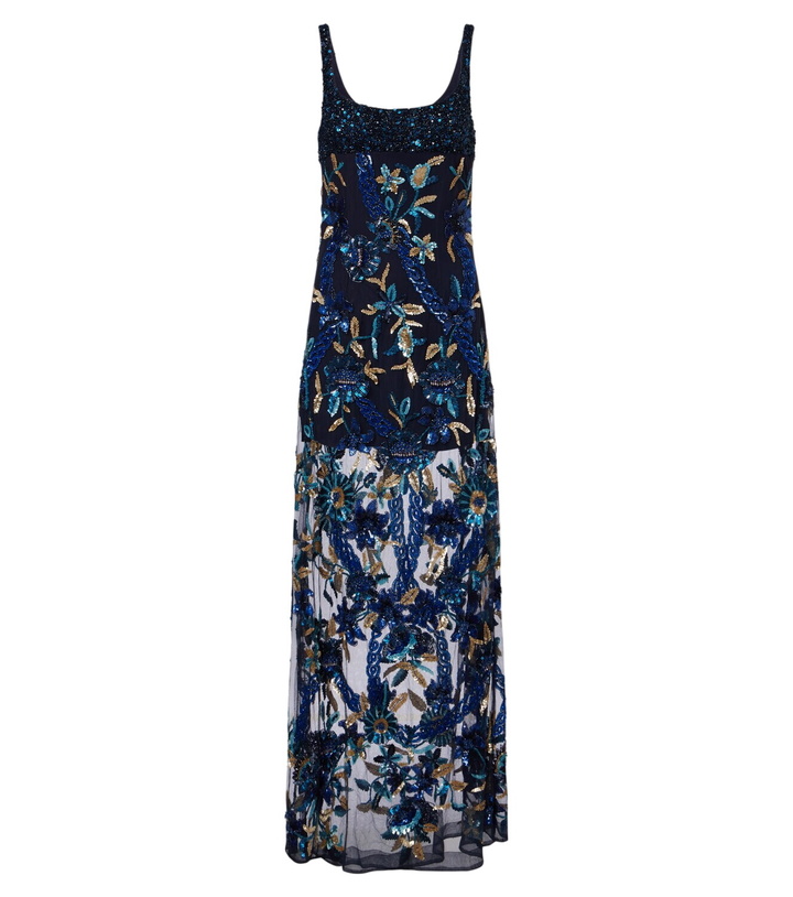 Photo: Là Fuori Embellished floral mesh gown