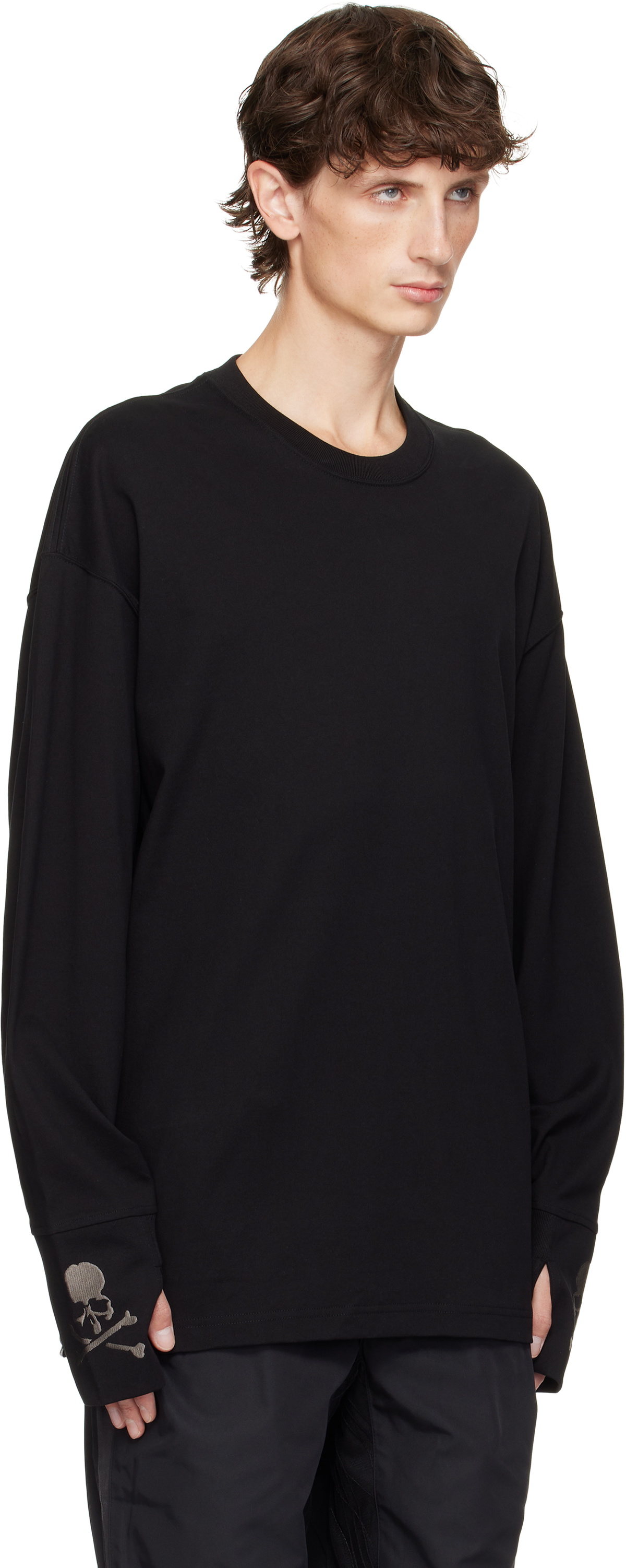 mastermind JAPAN Black Boxy Fit Thumbhole Long Sleeve T-shirt