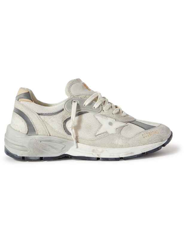 Photo: Golden Goose - Dad-Star Distressed Leather-Trimmed Suede and Mesh Sneakers - White