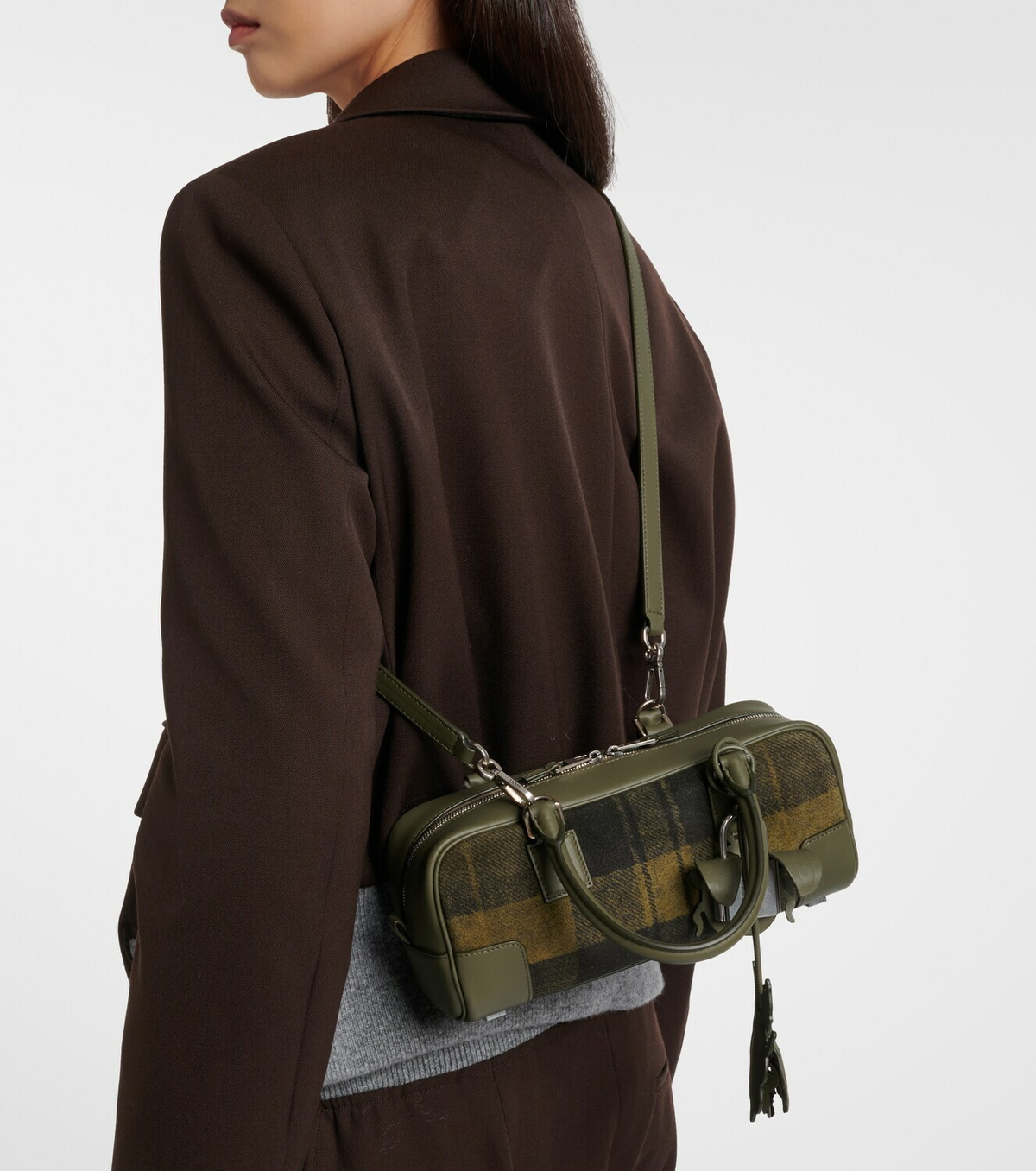 Loewe Amazona 23 leather-trimmed tartan tote bag