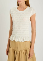 Free People Sylvie Shirred Cotton-blend T-shirt Ivory