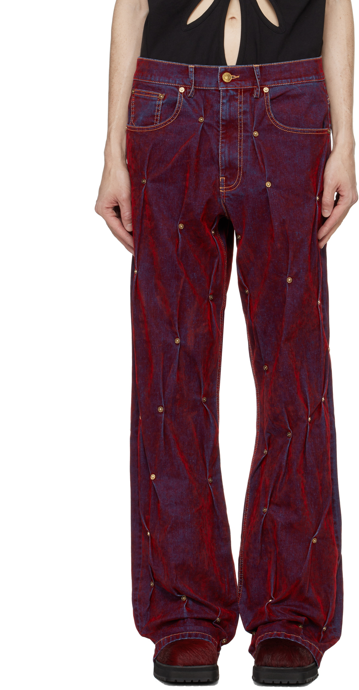 KUSIKOHC Red Velvet Multi Rivet Jeans KUSIKOHC
